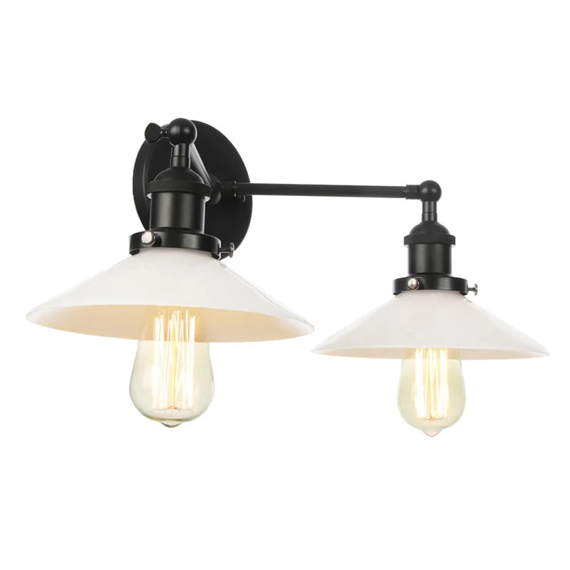 Helnys Industrial LED Wall Light with White Glass, Pull Chain Switch, 2 Heads