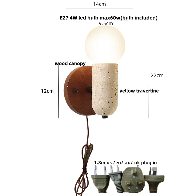 Helnys Copper LED Wall Light: Modern Nordic Stone Bedside Lamp for Study Hallway