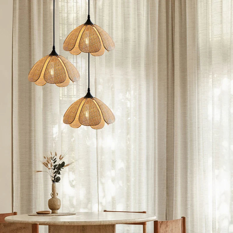 Helnys Rattan Wicker Petal LED Pendant Light - Japanese Style Hanglamp