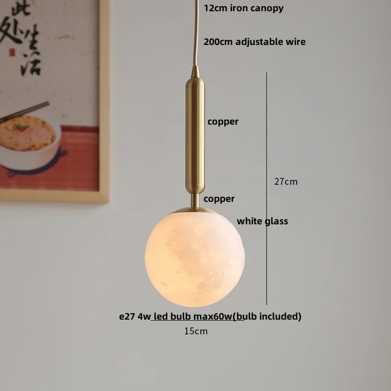 Helnys Amber Glass LED Pendant Light Fixture with Walnut Wood Hanging Lamp Base