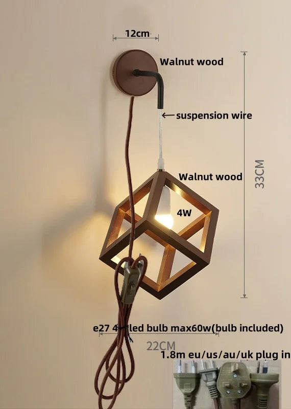 Helnys Wood Nordic LED Wall Lamp - Modern Cube Stair Light Fixture