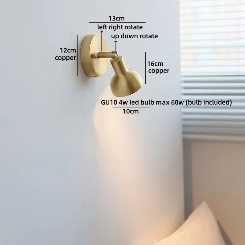 Helnys Swing Arm LED Wall Lamp Gold Copper Modern Home Decor E27 Bulb