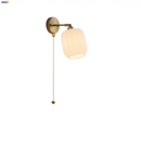 Helnys White Glass LED Wall Light - Japanese Style Pull Chain Switch - Copper Base