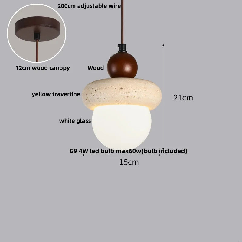 Helnys Adjustable LED Pendant Lights Yellow Travertine Hang Lamp Nordic Modern Wood