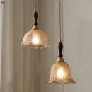 Helnys Amber Glass LED Pendant Lamp Nordic Modern Walnut Wood Copper Hanging Light