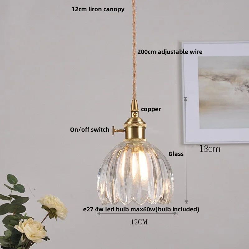 Helnys Nordic LED Glass Pendant Light Fixture with Wood Accent
