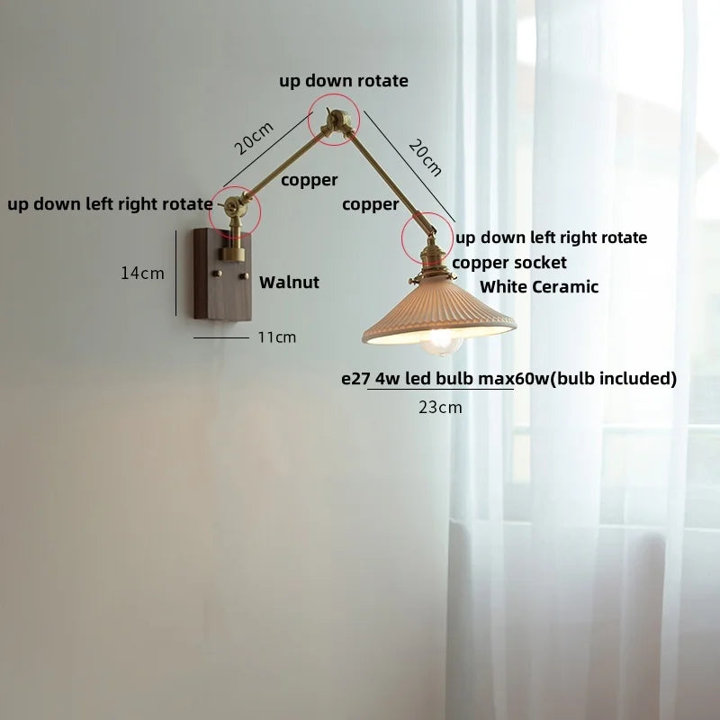 Helnys LED Swing Arm Wall Lamps Nordic Modern Ceramic Stair Light
