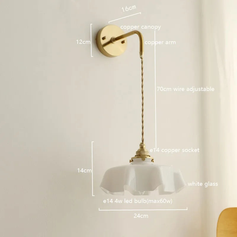 Helnys Pink Glass LED Wall Sconce | Nordic Modern Bedroom Living Room Lamp