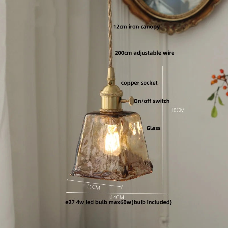 Helnys Amber Glass LED Pendant Light with Adjustable Copper Wire - Loft Style