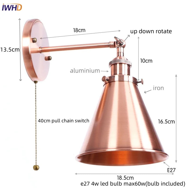 Helnys Rustic LED Wall Sconce Industrial Luminaire for Bedroom Bathroom Mirror