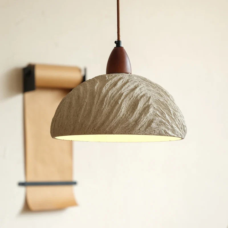 Helnys Wood Cement Mountain LED Pendant Light - Nordic Modern Hang Lamp
