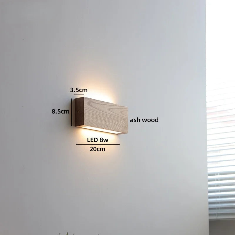 Helnys Modern Minimalist Wood Wall Lamp LED Reading Light in Black Walnut Ash