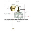 Helnys Nordic LED Wall Light with Pull Chain Switch, Crystal Glass Bedside Lamp