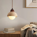 Helnys Yellow Travertine LED Pendant Lamp: Nordic Wood Hanging Light for Home Decor