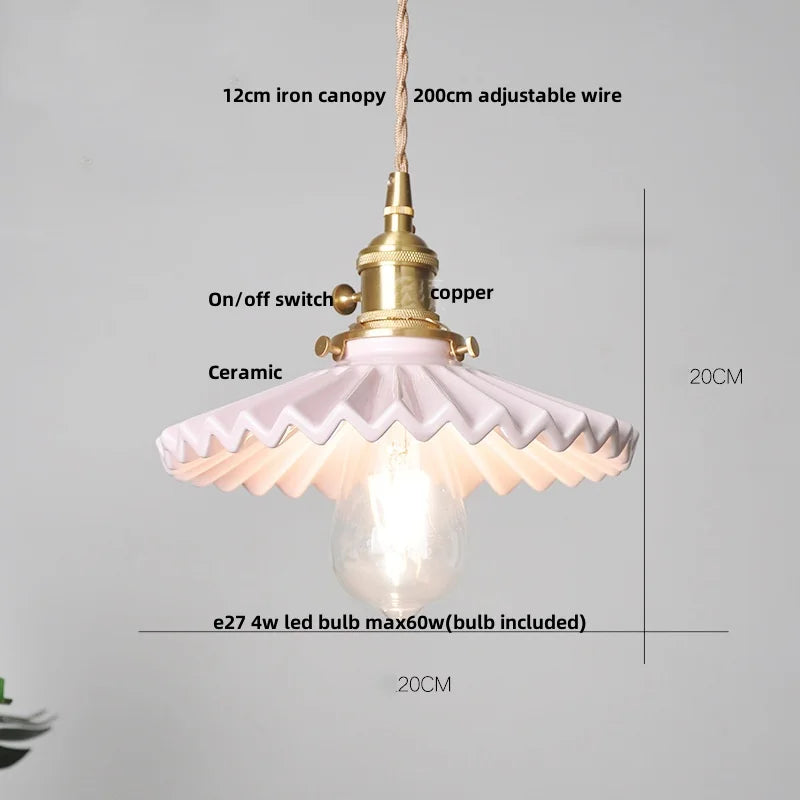 Helnys Flower Ceramic LED Pendant Lamp with Copper Socket, Adjustable Modern Hanging Light