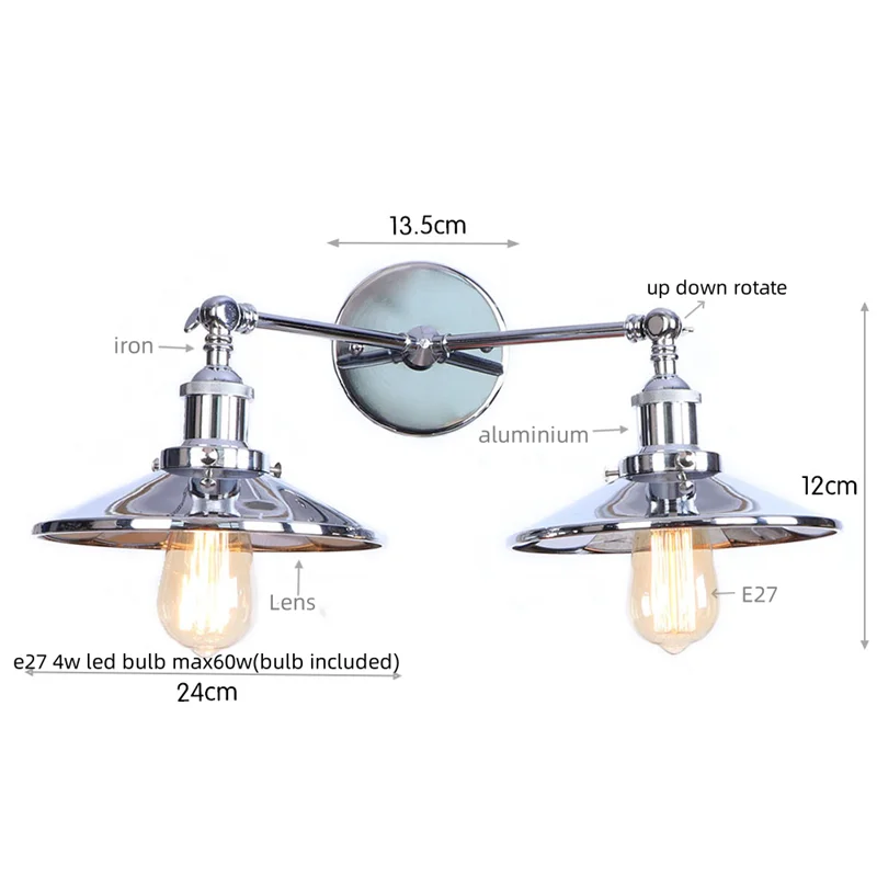 Helnys Dual LED Wall Light: Industrial Vintage Plug-In Lamp, Adjustable Loft Lighting