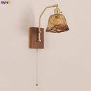 Helnys LED Glass & Wood Wall Lamp with Pull Chain Switch for Living Room