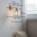 Helnys Square Glass LED Wall Light with Pull Wire Switch & Night Bedside Lamp