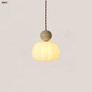 Helnys White PE Lampshade LED Pendant Lamp Yellow Travertine Globe Wood Hanging Lights