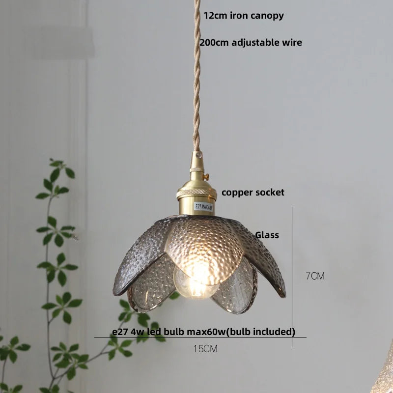 Helnys Nordic Flower Glass LED Pendant Lights for Dining Living Kitchen Room