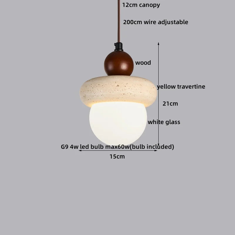 Helnys Yellow Travertine Circular LED Pendant Lamp for Bedroom and Living Room