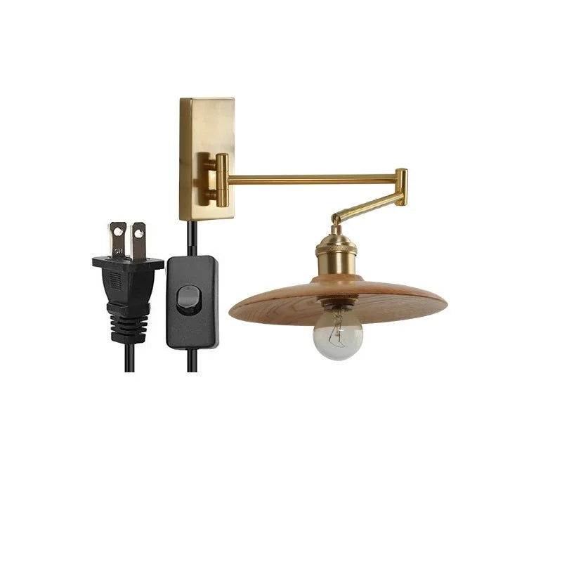 Helnys Wooden Wall Lamp Sconce with Pull Chain Switch for Bedroom and Bathroom