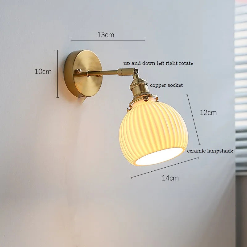 Helnys Nordic Ceramic LED Wall Sconce with Switch for Bedroom Living Room