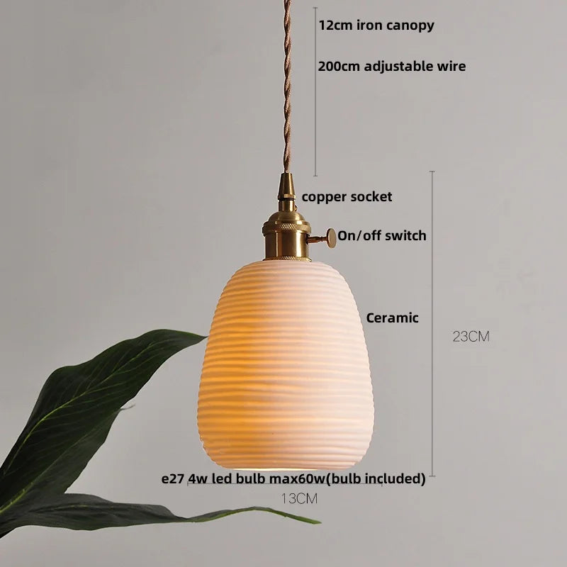 Helnys Flower Ceramic LED Pendant Lamp with Copper Socket, Adjustable Modern Hanging Light