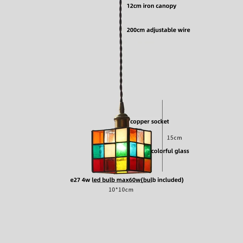 Helnys Cube LED Pendant Light Fixture Glass Nordic Modern Hang Lamp