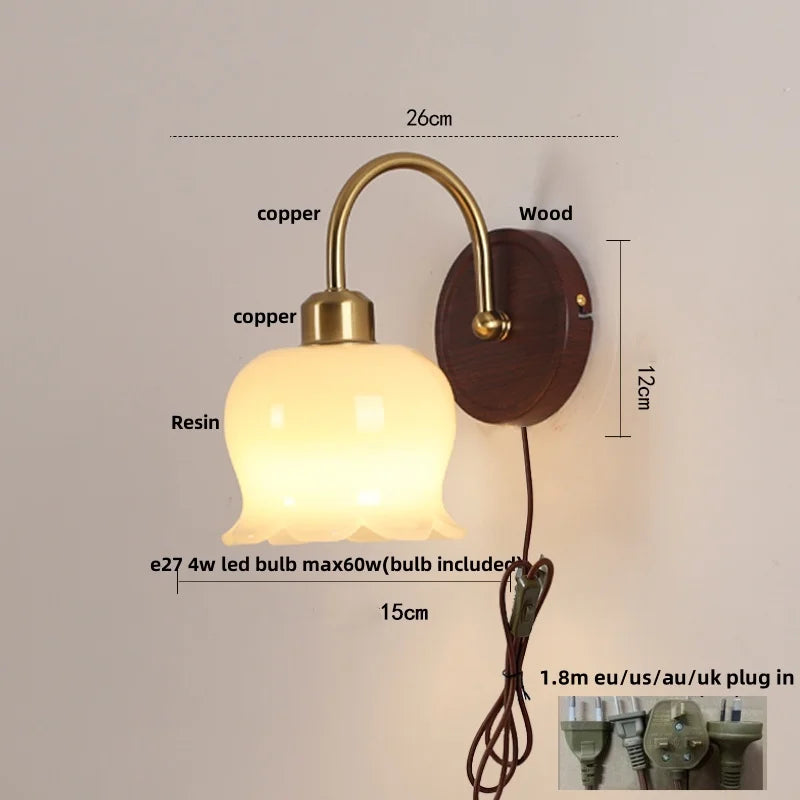 Helnys Nordic LED Wall Lights Copper Bedside Lamp Sconce