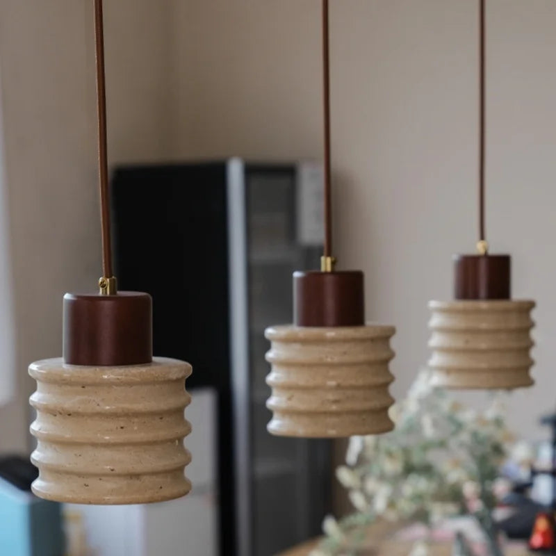 Helnys Yellow Travertine LED Pendant Light - Nordic Modern Adjustable Hanging Lamp