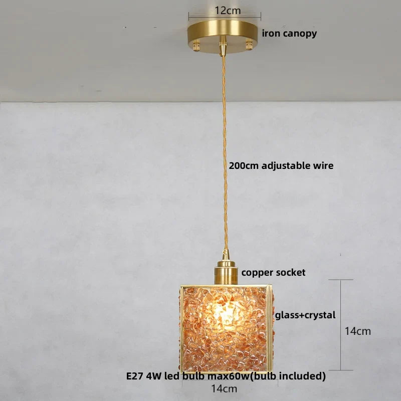 Helnys Crystal Glass LED Pendant Light Fixture American Style Luxury Hang Lamp