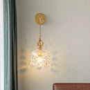 Helnys Nordic Crystal Glass Wall Sconce LED Light Fixture Antique Brass Gold Bedroom Lamp