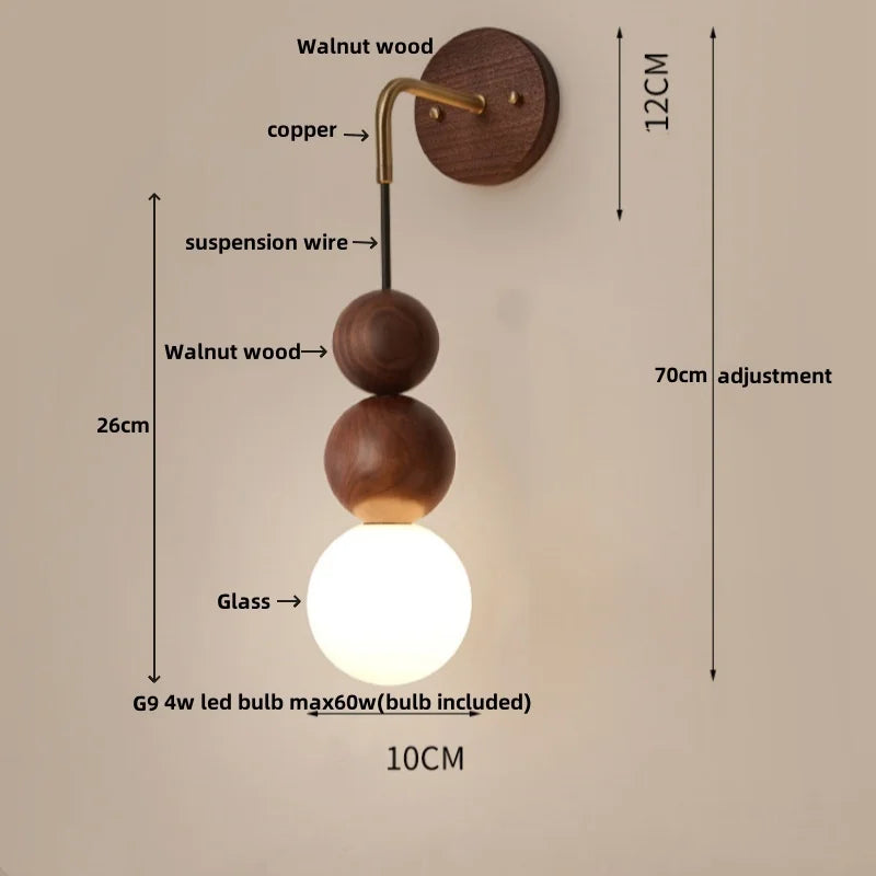 Helnys Nordic Wood LED Wall Sconce Bedroom Lamparas, Adjustable Acrylic Bedside Light