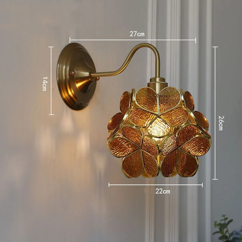 Helnys Vintage Style Blue Flower Glass Wall Sconce LED Lamp
