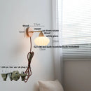 Helnys Iron Wood LED Wall Light Pull Chain Switch White Glass Rotate Bedside Lamp