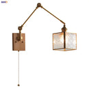 Helnys Ash Wood Swing Arm Wall Lights with Blue Glass Shade