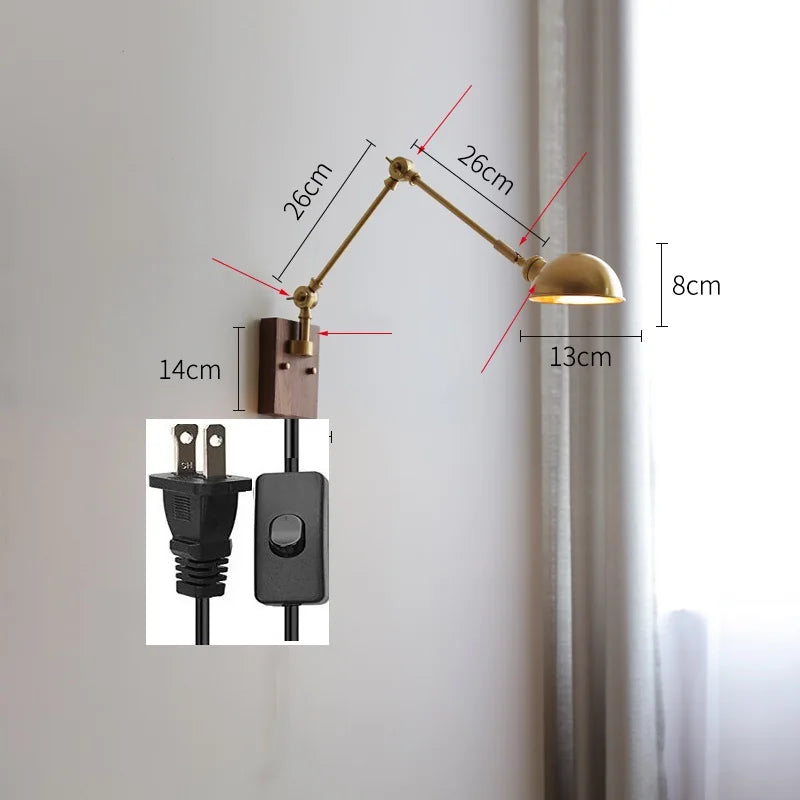 Helnys Copper LED Wall Light with Pull Chain Switch, Nordic Modern Design