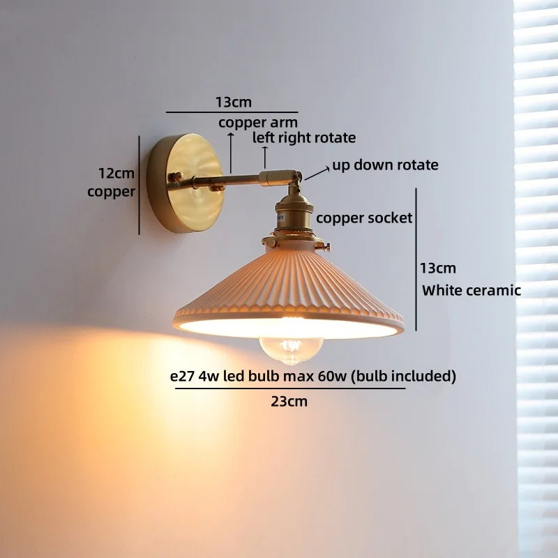 Helnys Nordic LED Wall Light White Ceramic Gold Brass Arandela