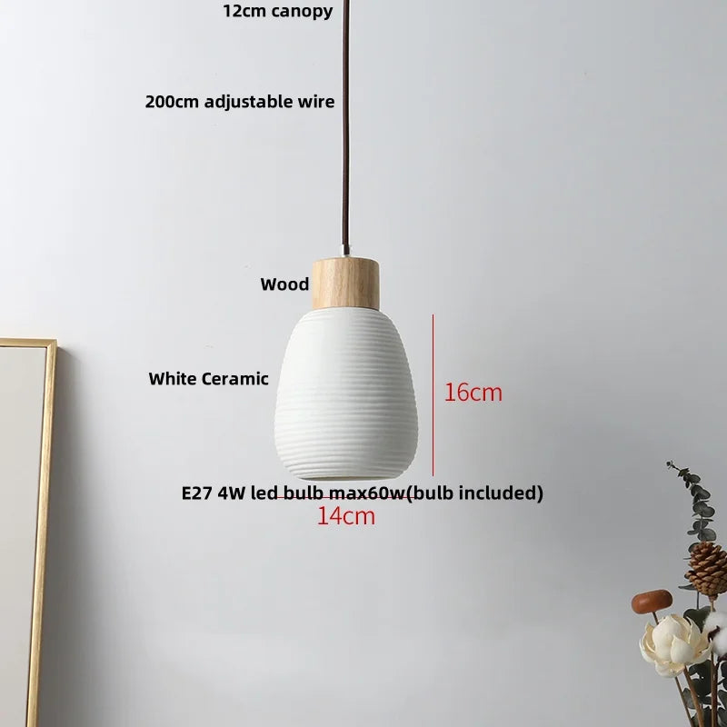 Helnys Nordic Wood LED Pendant Lamp with White Ceramic Ball