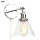 Helnys Vintage Industrial LED Wall Sconce with Pull Chain Switch Glass Bathroom Lamp