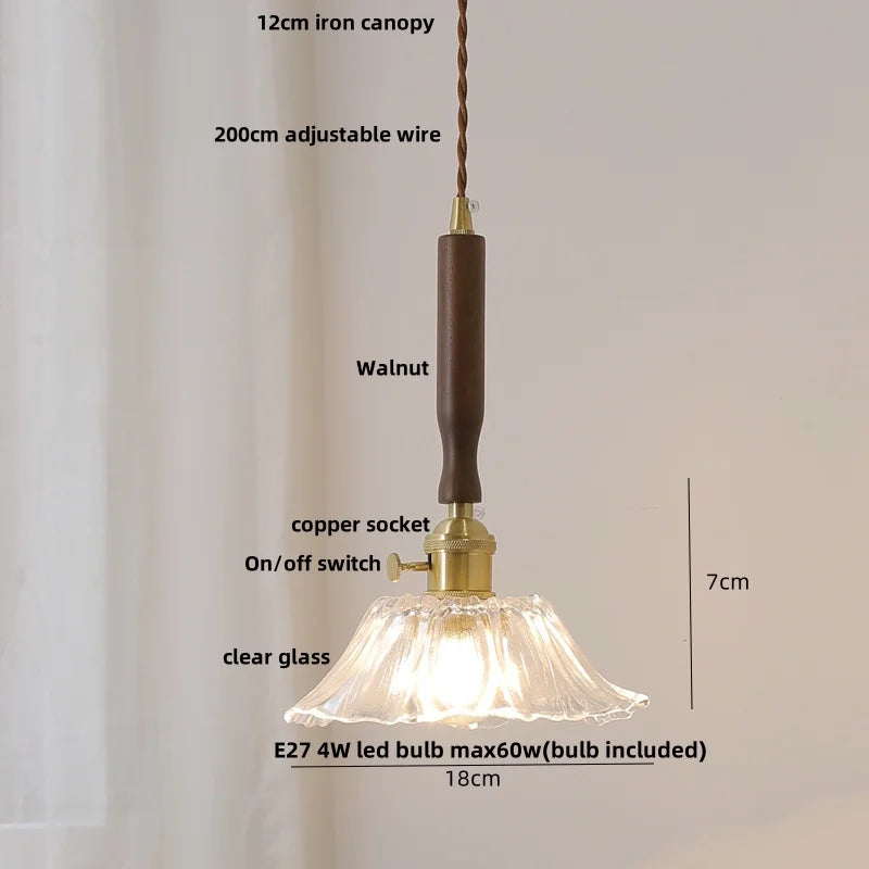 Helnys Ceramic & Walnut Wood LED Pendant Lamp with Knob Switch