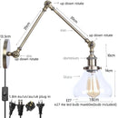 Helnys Industrial Vintage Swing Arm LED Lamp with Pull Chain Switch