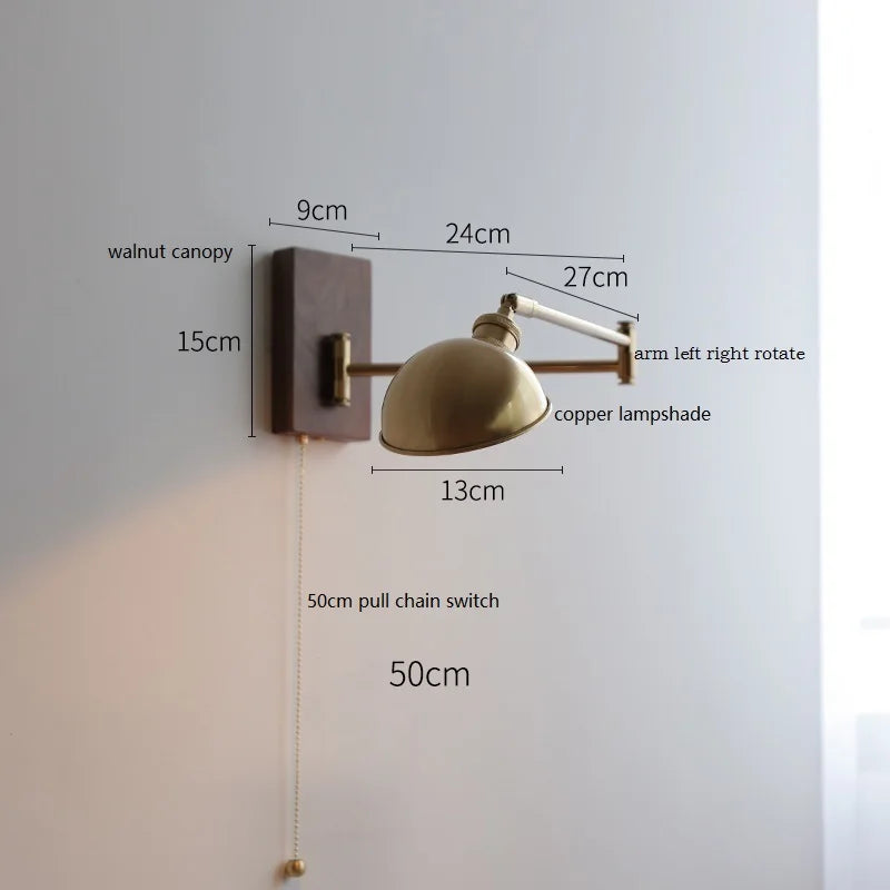 Helnys LED Wall Sconce Lamp Walnut Ash Wood with Pull Chain Switch