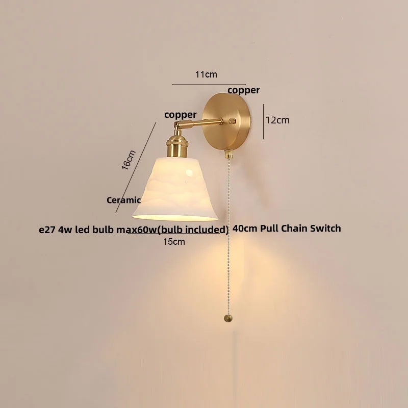 Helnys Copper LED Wall Light Fixture with Pull Chain Switch