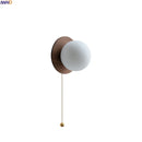 Helnys Nordic LED Wall Sconce Walnut Glass Ball Pull Chain Switch Wall Light