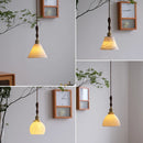 Helnys Ceramic LED Pendant Light with Wood Handle and Copper Socket
