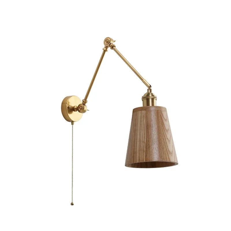 Helnys Wooden Wall Lamp Sconce with Pull Chain Switch for Bedroom and Bathroom