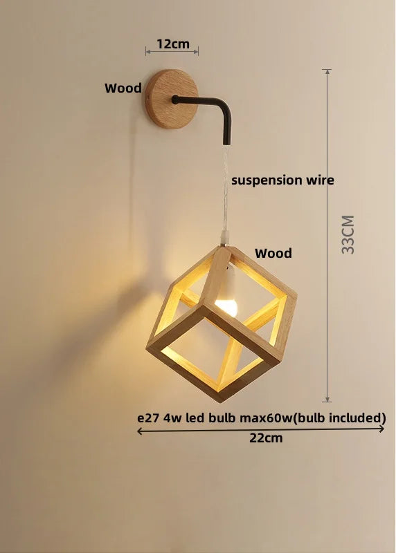 Helnys Wood Nordic LED Wall Lamp - Modern Cube Stair Light Fixture