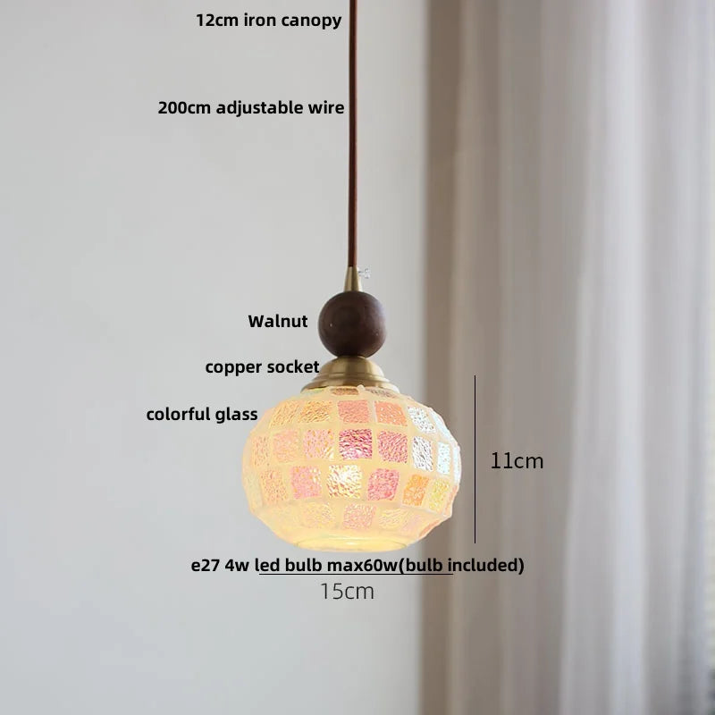 Helnys Adjustable LED Glass Pendant Lights - Modern Nordic Tiffany Copper Wood Hang Lamp